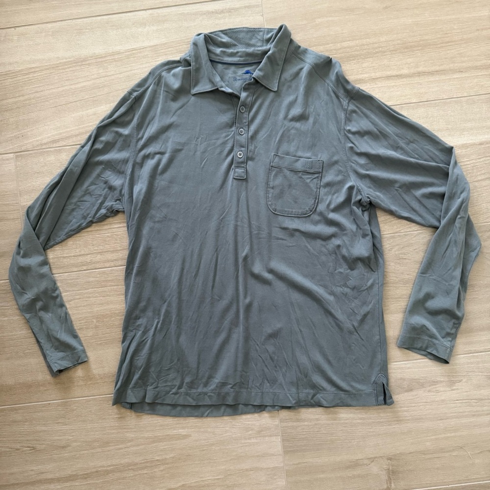 Tommy Bahama Men's Gray Long Sleeve Polo Shirt Pima Cotton XL